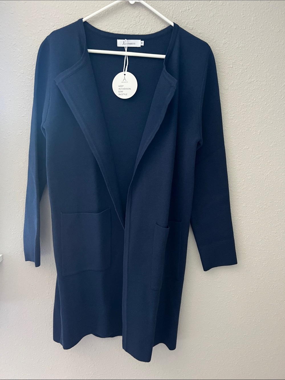 Anrabess Navy Ribbed Knit Top/coat